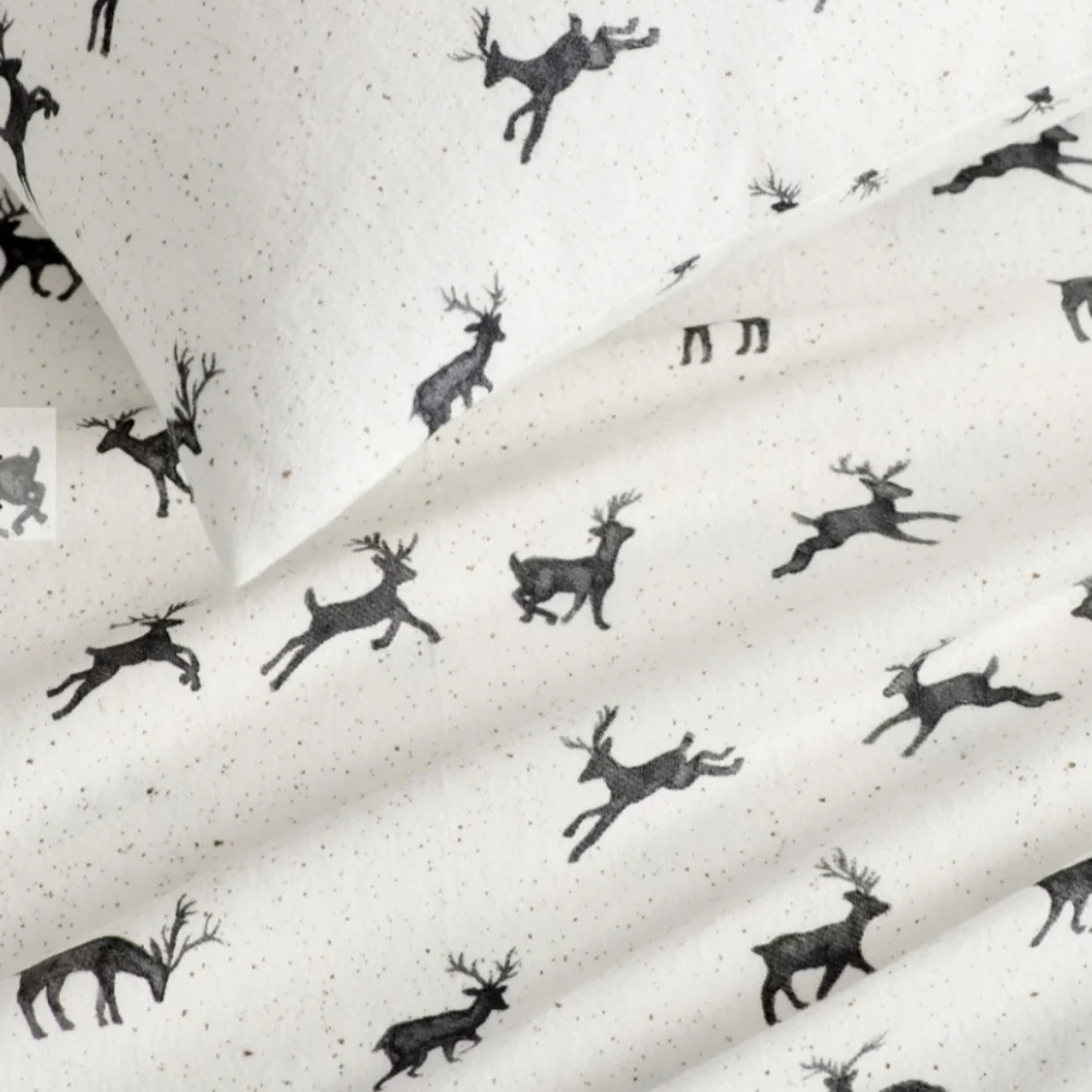 NWT Pottery Barn Rustic Reindeer Flannel Organic Cotton Duvet Cover Full/Queen